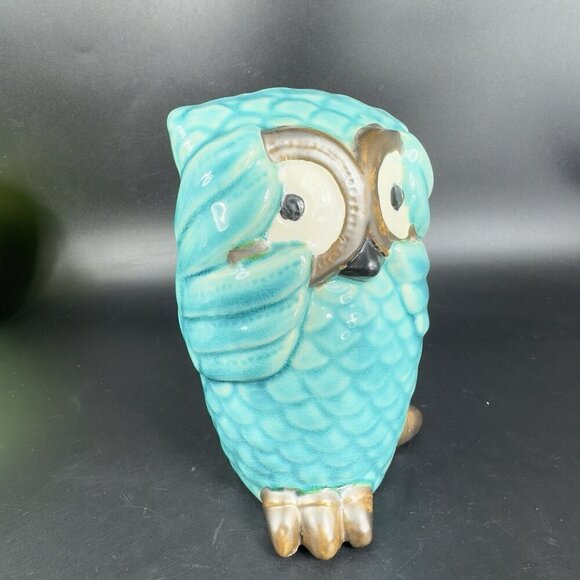 Whimsical Owl Bird Ceramic Figurine Decor Blue Crackled Glaze Figure Porcelain - Picture 9 of 10